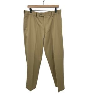 Perry Ellis Portfolio pants flat front no iron comfort waistband twill tan 34/30